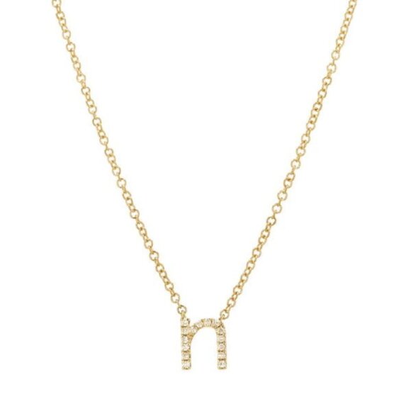 14KT Yellow Gold Diamond Lowercase Initial 'n" Necklace - Picture 1 of 3